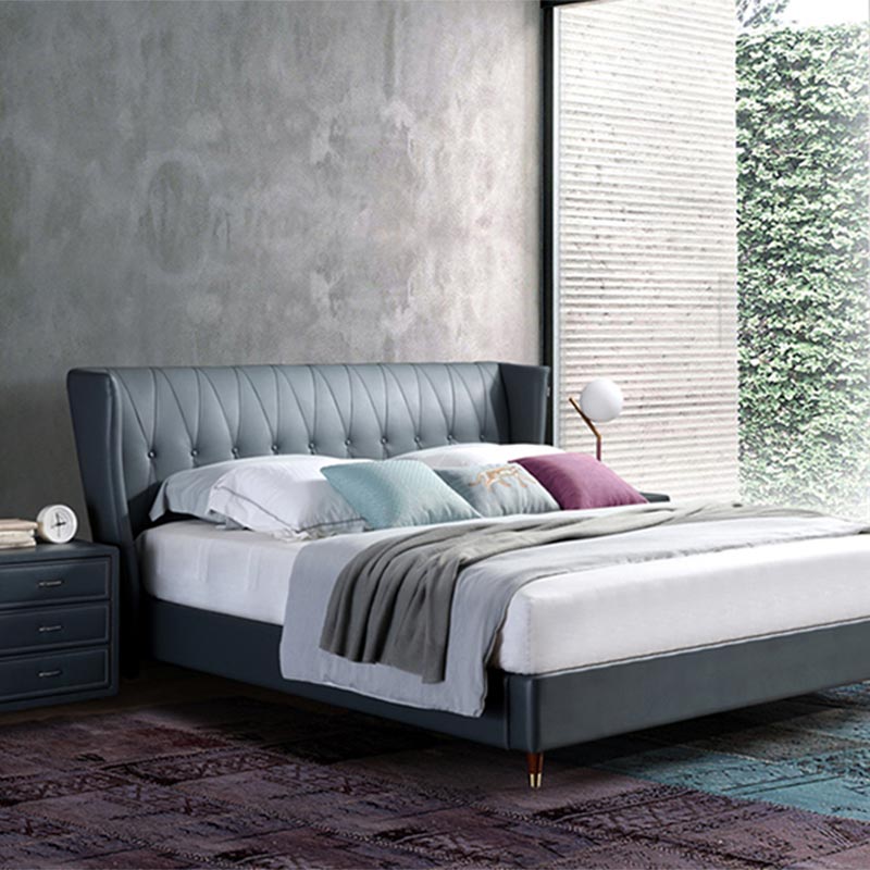 เตียงไม้เนื้อแข็งหุ้มหนังทั้งตัว